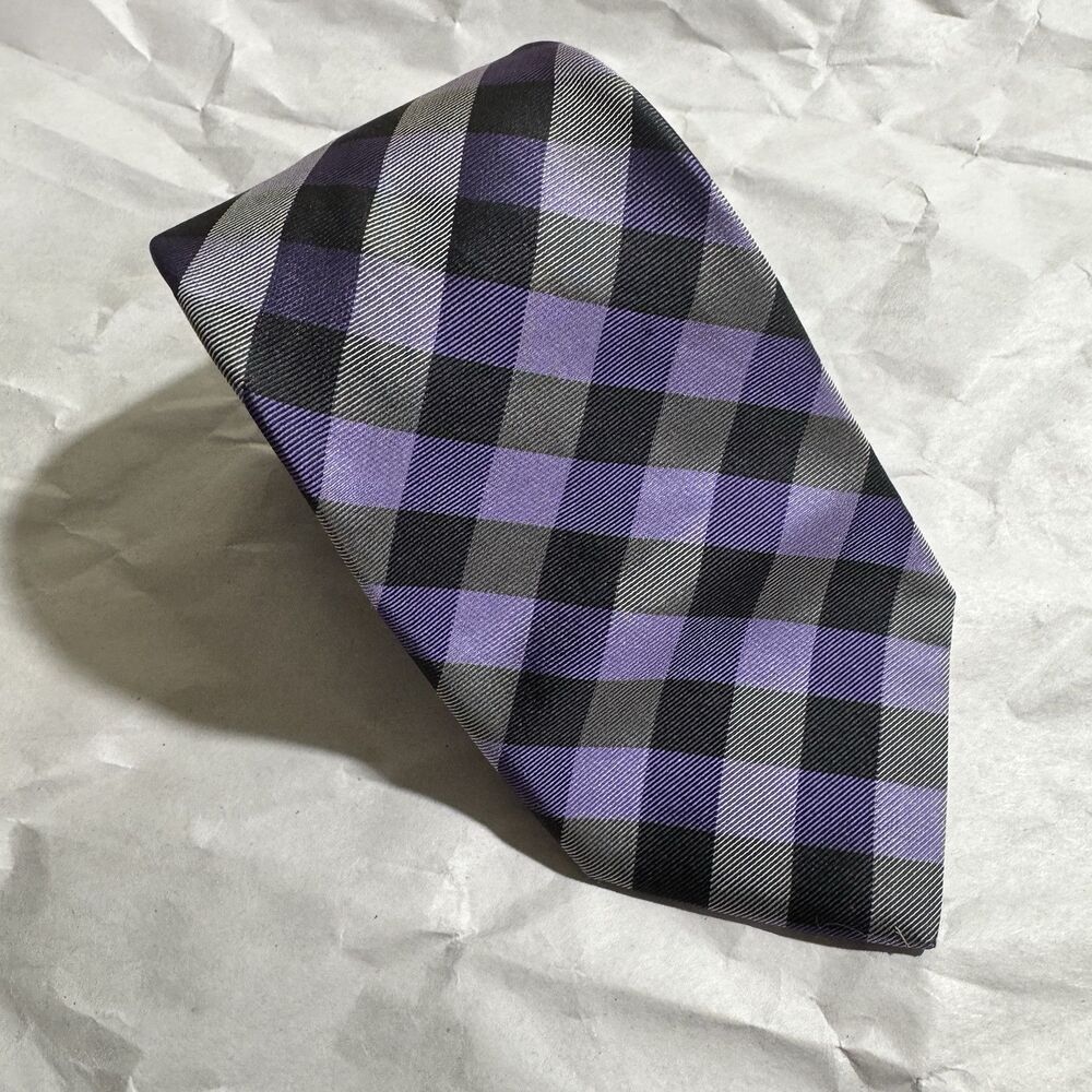 TED BAKER London Men's 100% Silk Necktie Made in USA Purple Striped 58"x3.25"